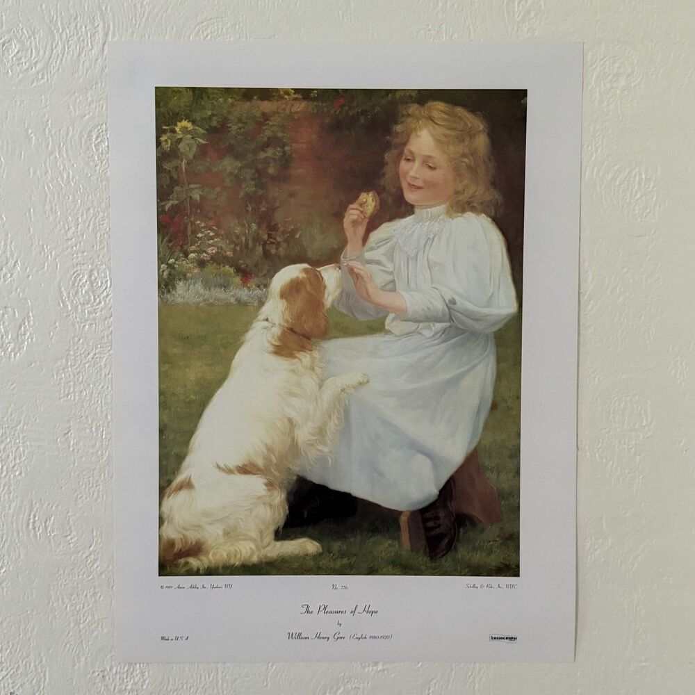 William Henry Gore Collograph Print The Pleasures Of Hope Girl Dog 1989 20x15”